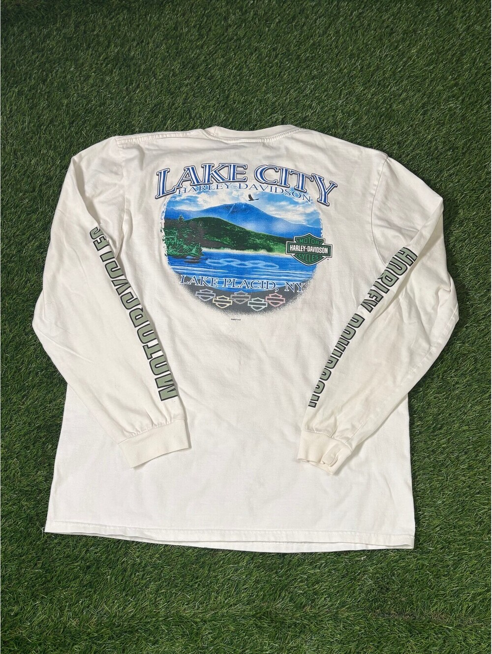 Vtg Harley-Davidson Long Sleeve Graphic T-Shirt White Cotton Mens Size L